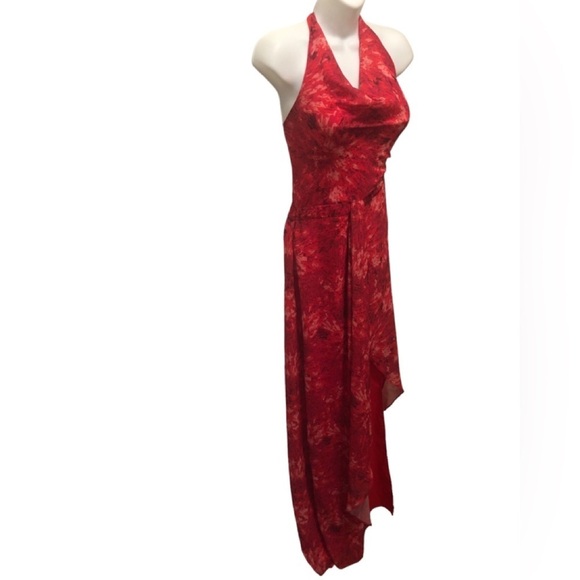 Halston Heritage Chiffon Halter Maxi Dress Sz. 16 Red Draped Neck Cockta… - Picture 6 of 12